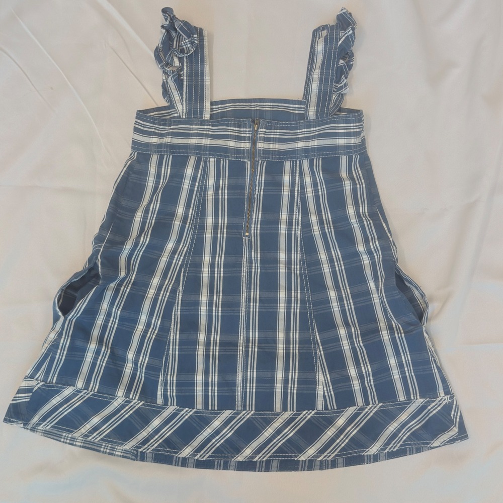 Pilcro Plaid Mini Dress Women XS Blue Excellent Ruffle Strap Pockets - Picture 2 of 9